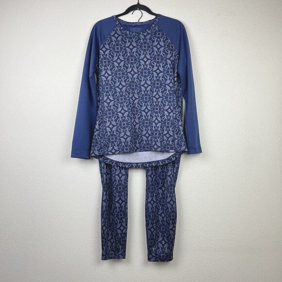 PATAGONIA Women's Large Capilene Midweight Crew Baselayer Top Legging Set Blue - Picture 1 of 15